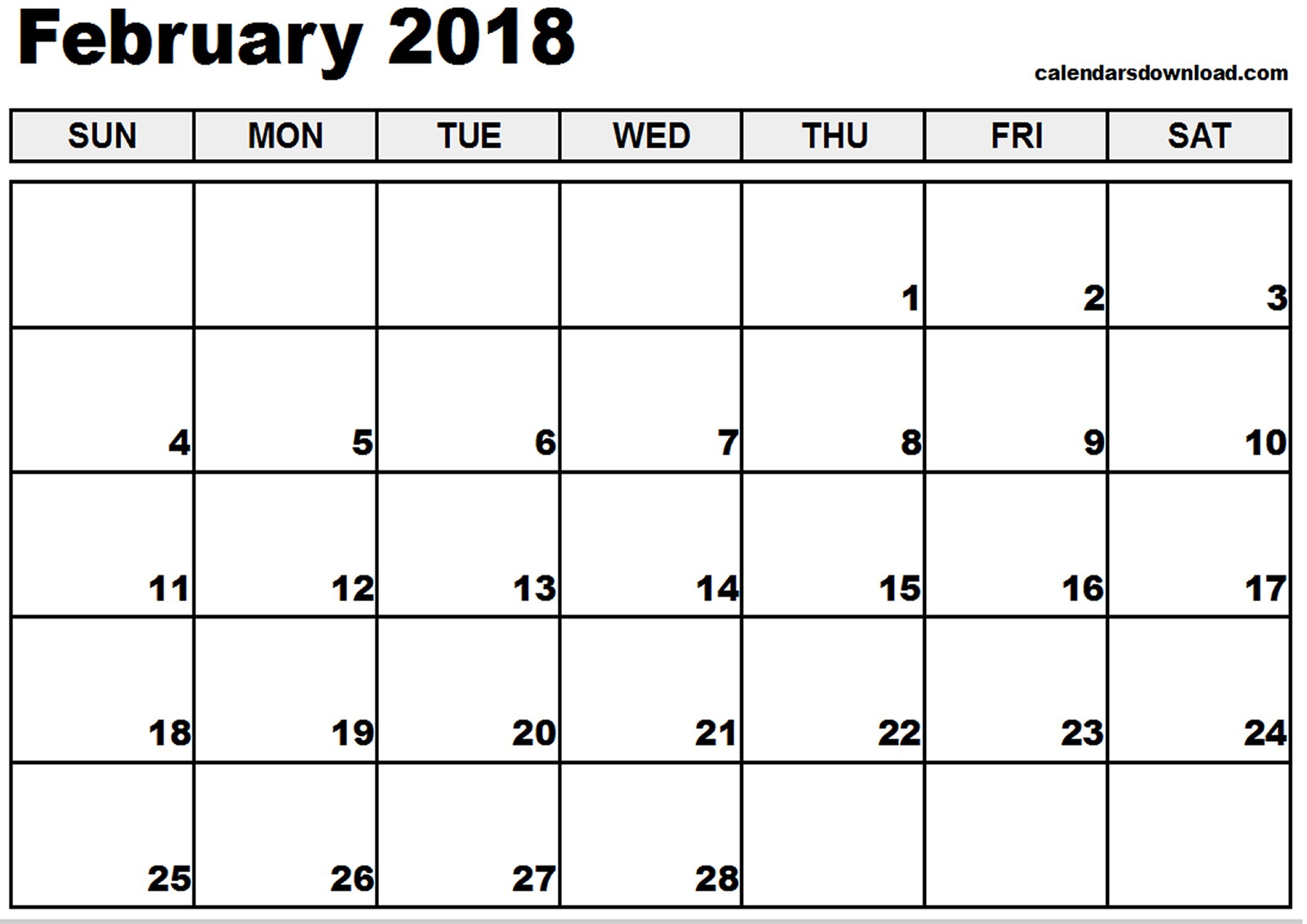 february 2018 calendar