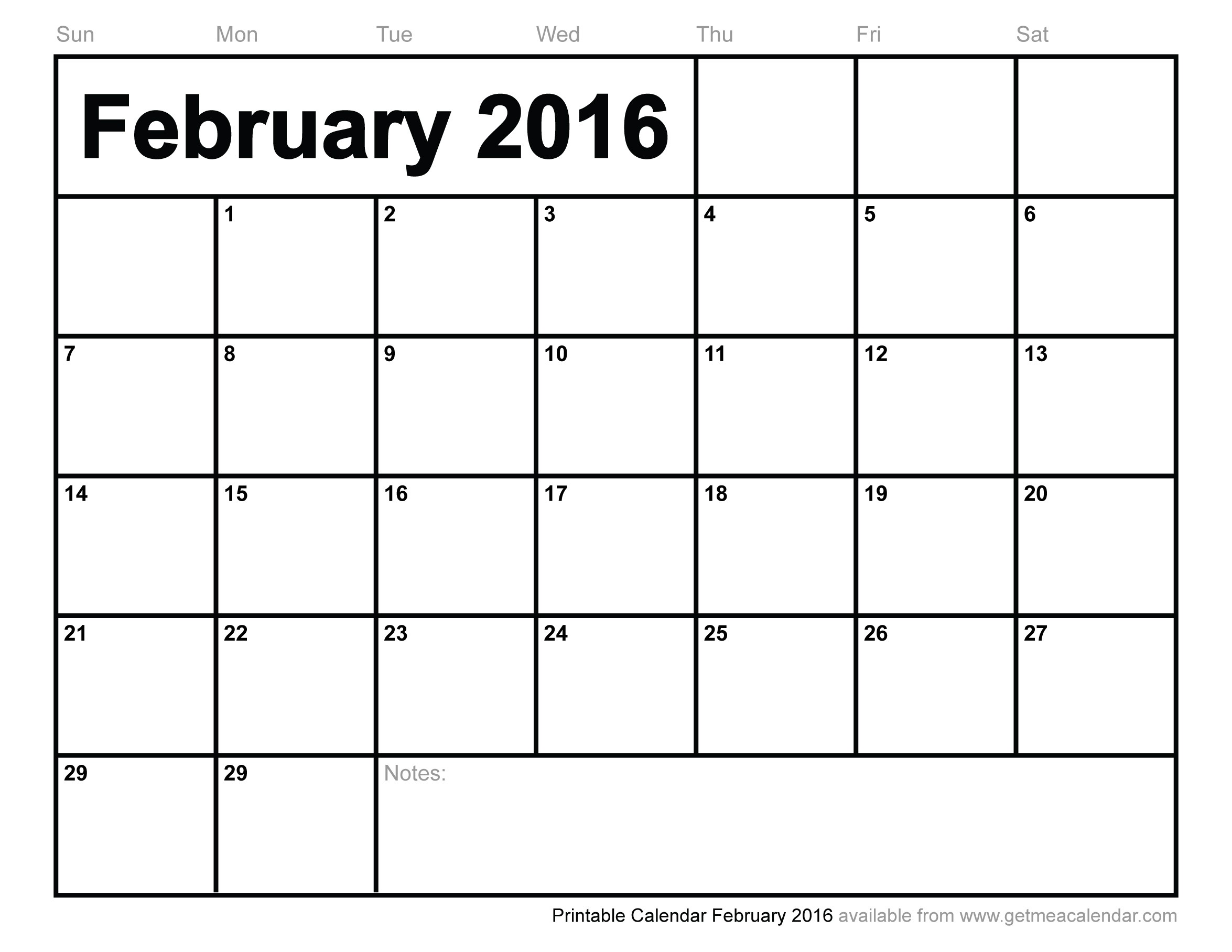 printable calendar month=February&year=2016