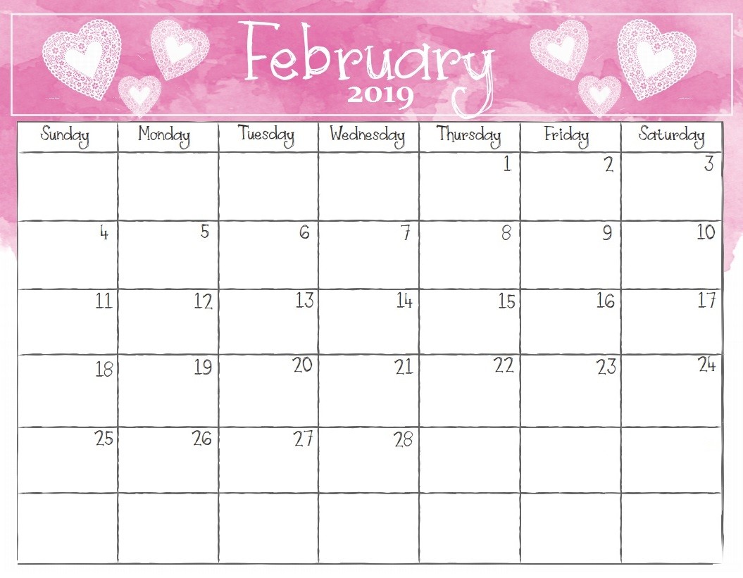 February 2019 Calendar Printable Watercolor Monthly 2019 Calendar