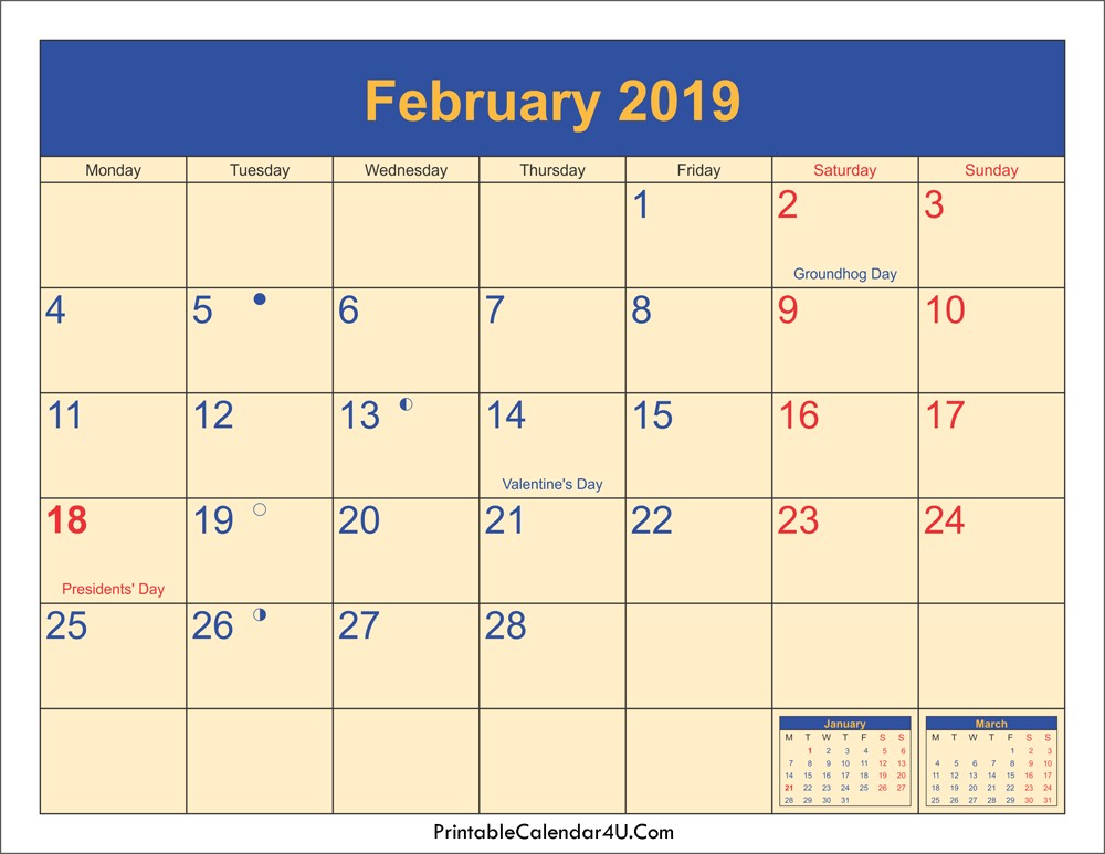 february 2019 calendar printable holidays