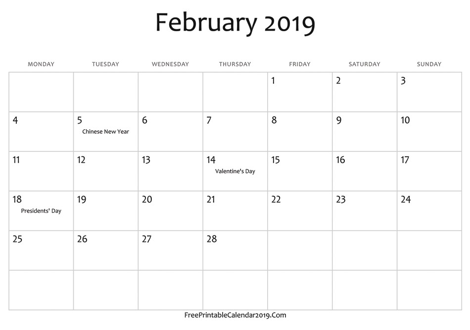 february 2019 calendar templates