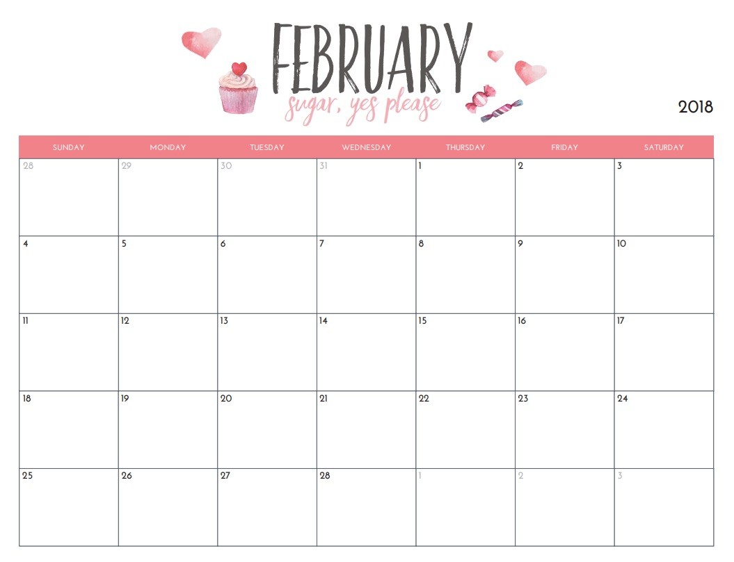 February Calendar Printable Free February 2018 Wall Calendar