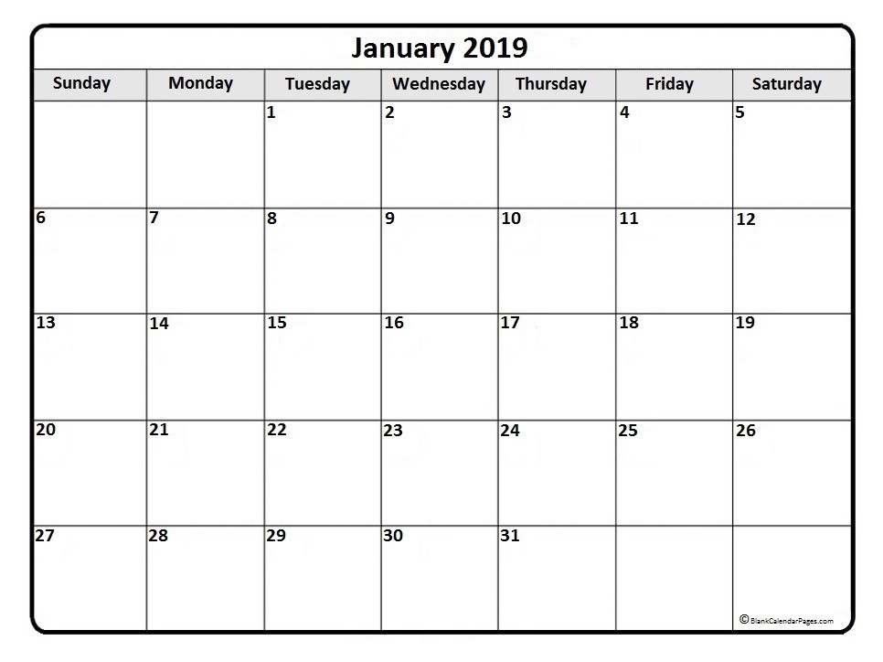 Free 2019 Monthly Calendar Printable January 2019 Calendar