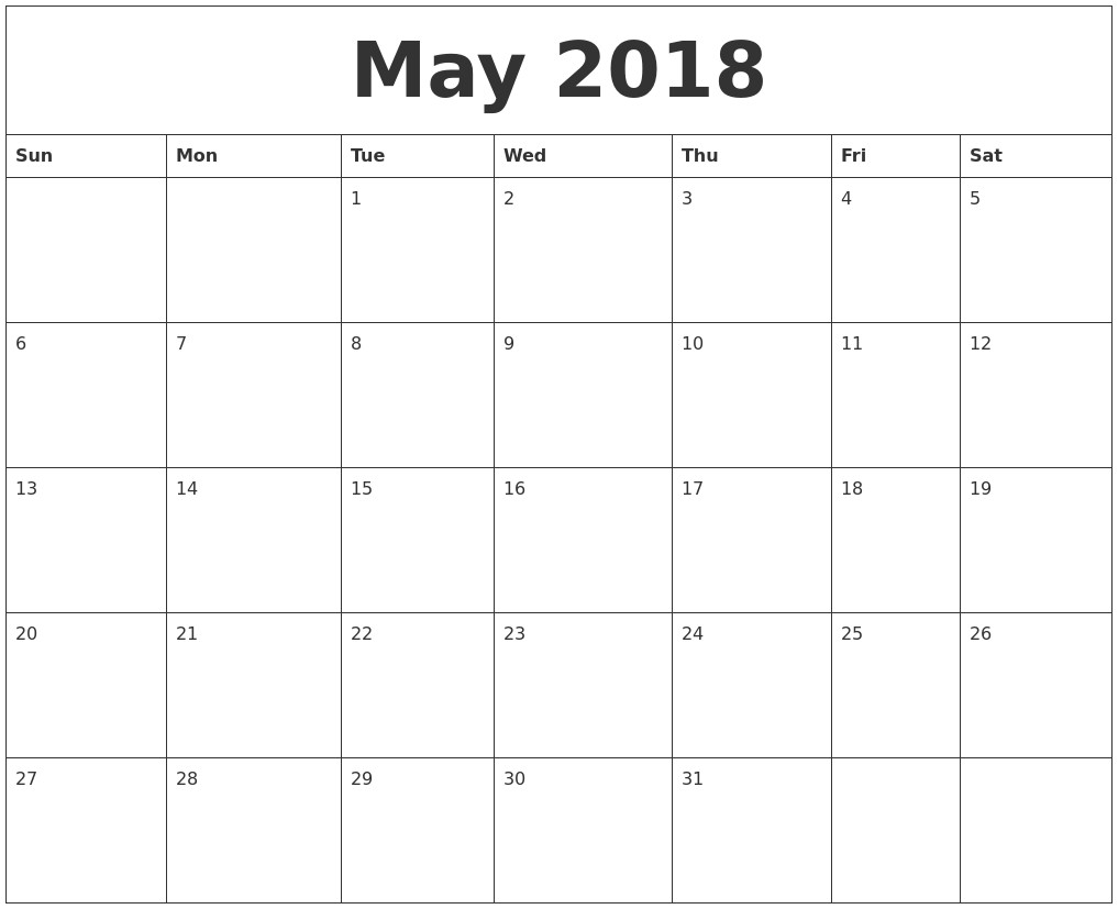 Free Calendar Printable May 2018 Free Printable Calendar Templates