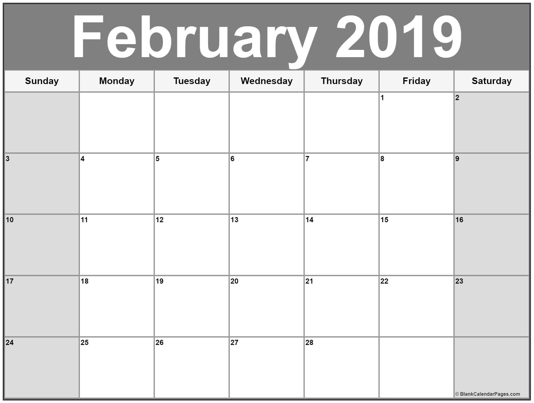 Free February 2019 Printable Calendar February 2019 Calendar