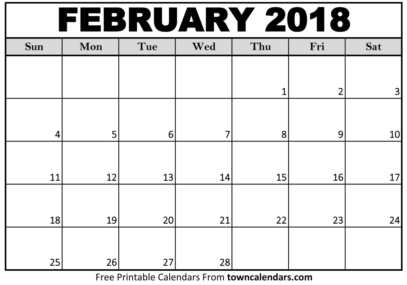 february 2018 calendar printable template