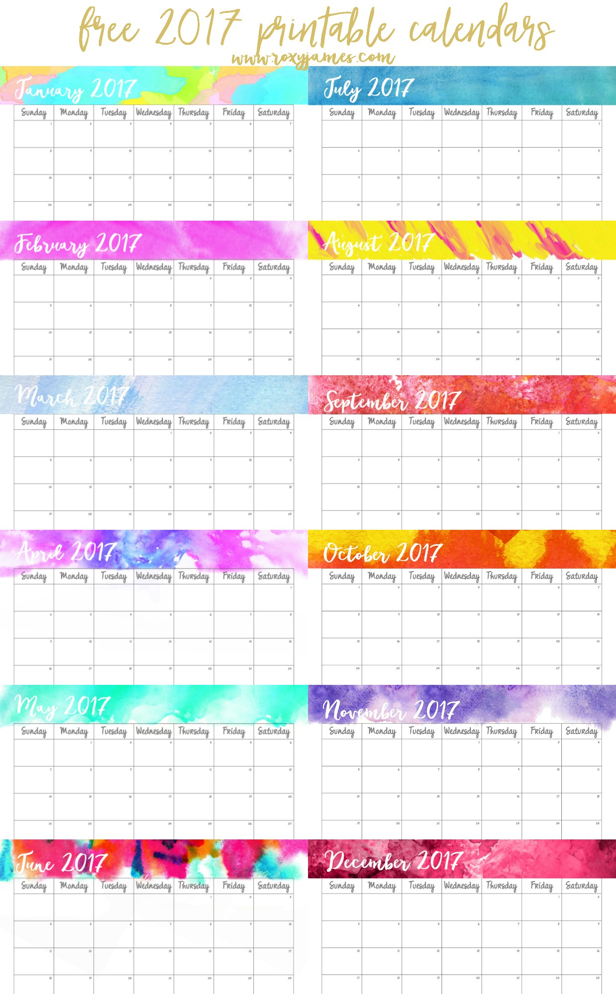 free 2017 printable calendars watercolor