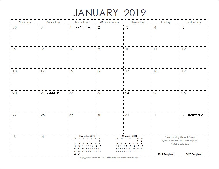 Free Printable 2019 Calendar Template 2019 Calendar Templates and