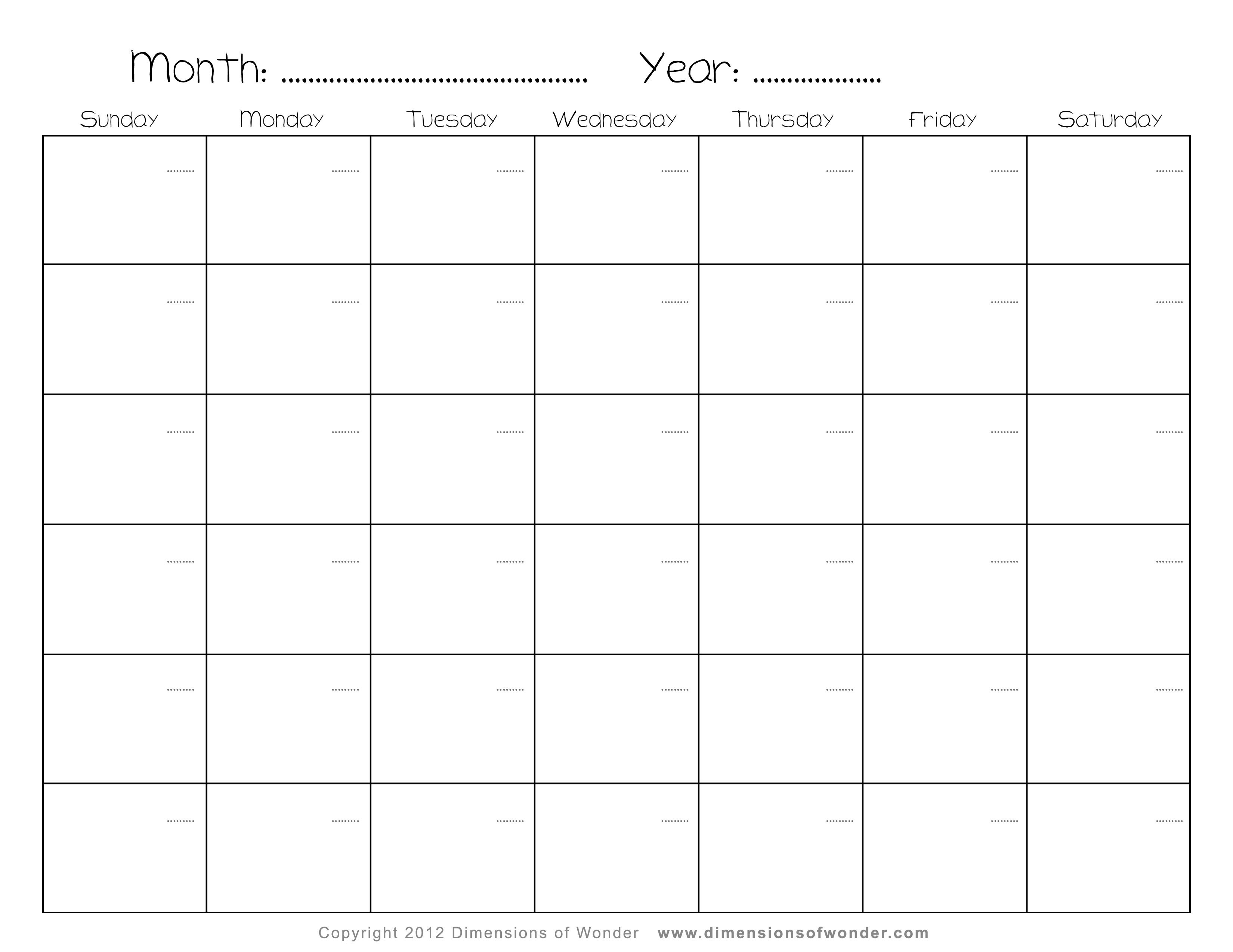 free blank calendars by month