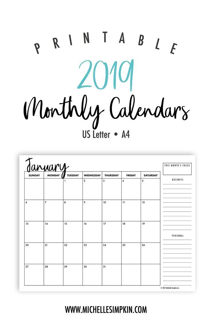 Free Printable Calendar Monthly 2019 2019 Calendar 2019 Monthly Calendar Printable Calendar