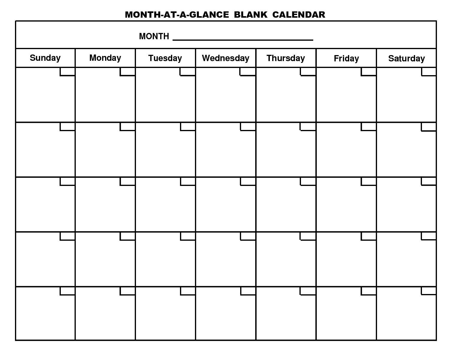 month at a glance blank calendar