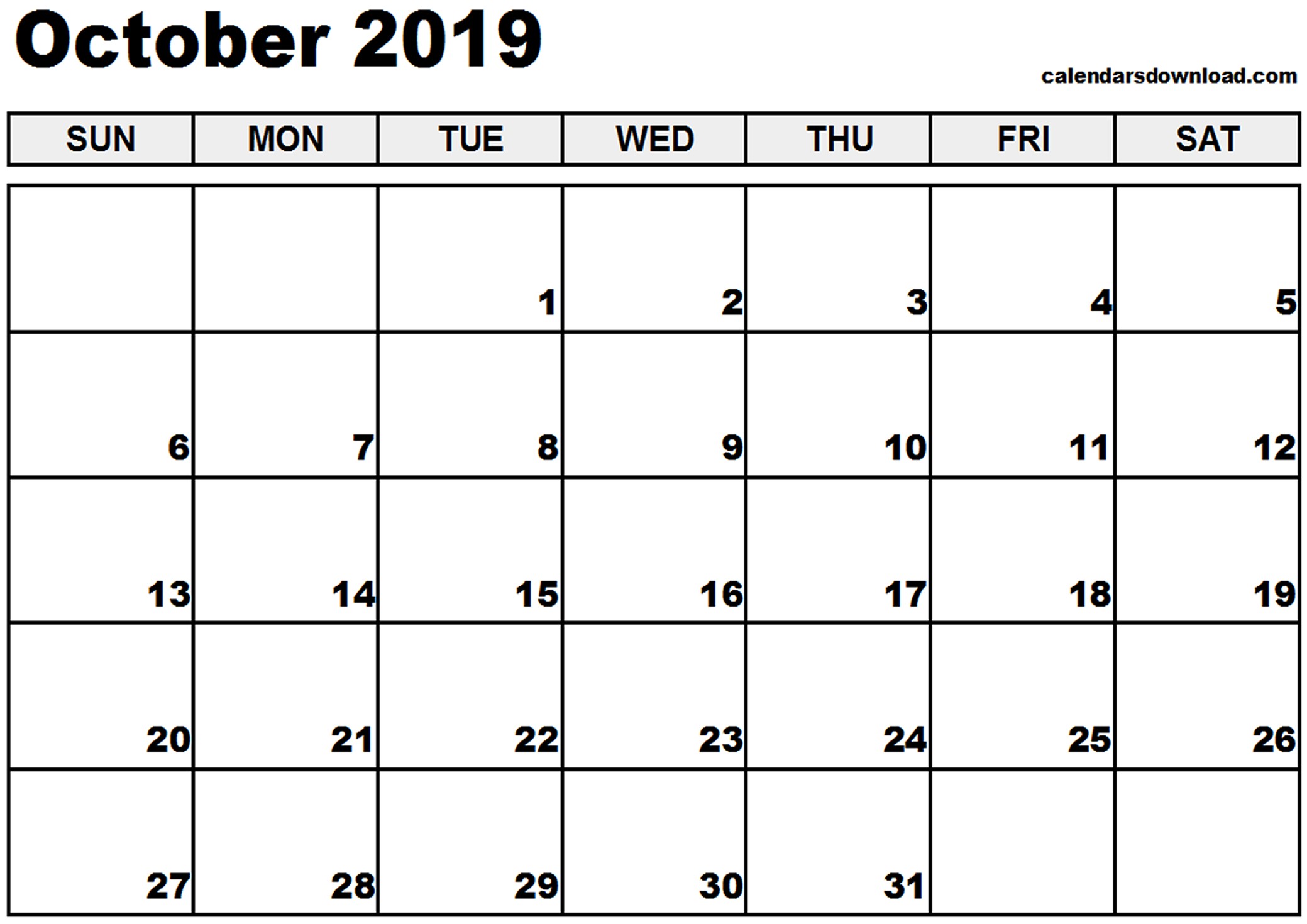 october 2019 calendar