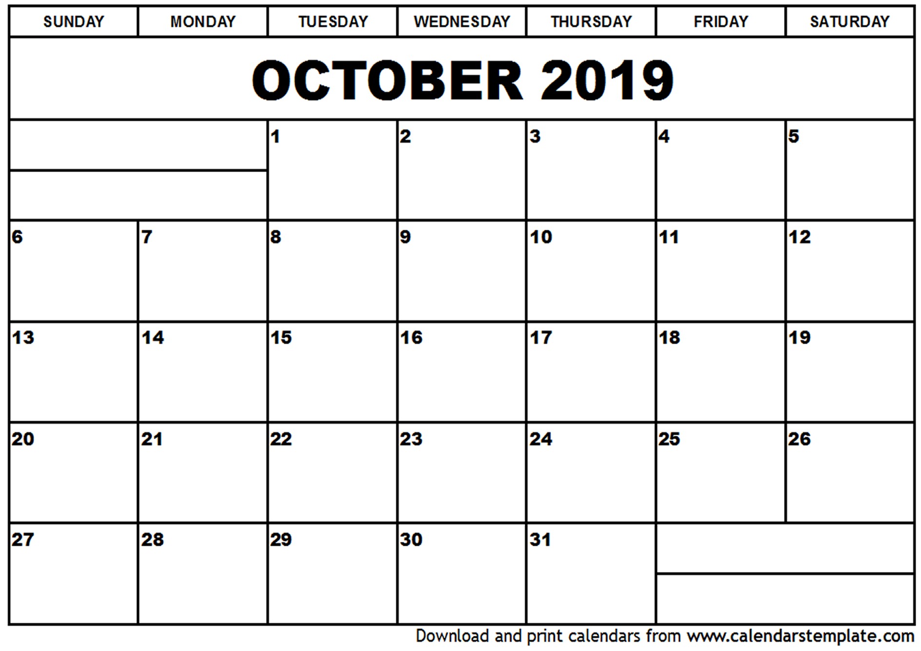 october 2019 calendar printable