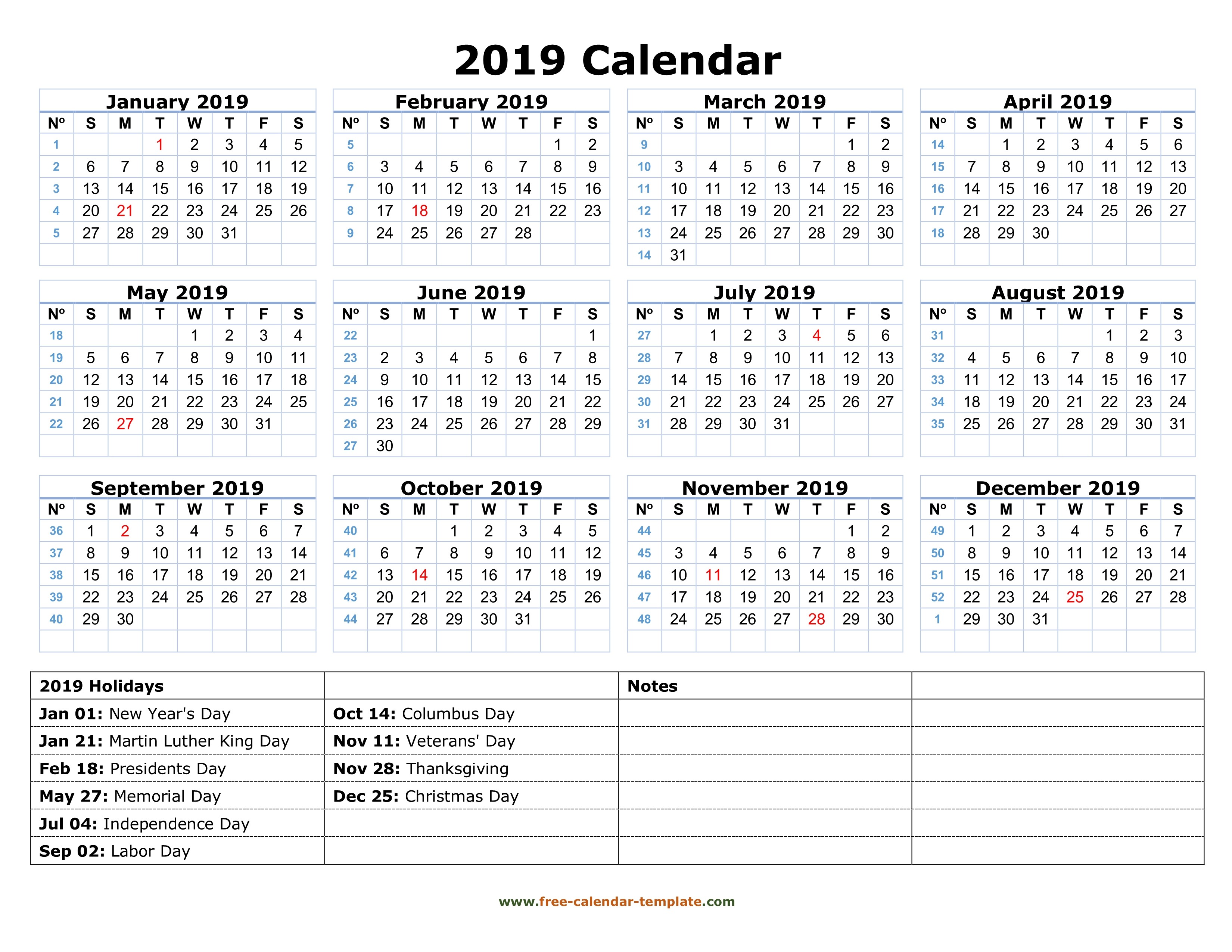 Free Printable Calendars 2019-2019 Printable Yearly Calendar 2019