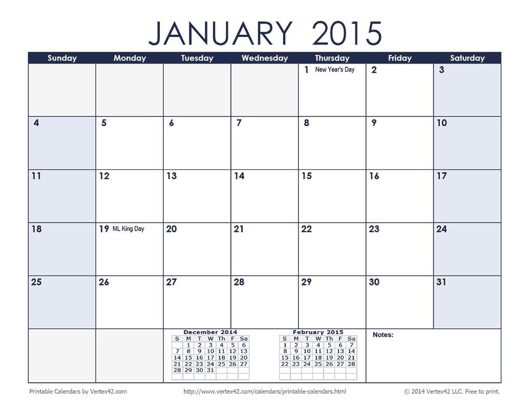 free printable monthly calendars 2015