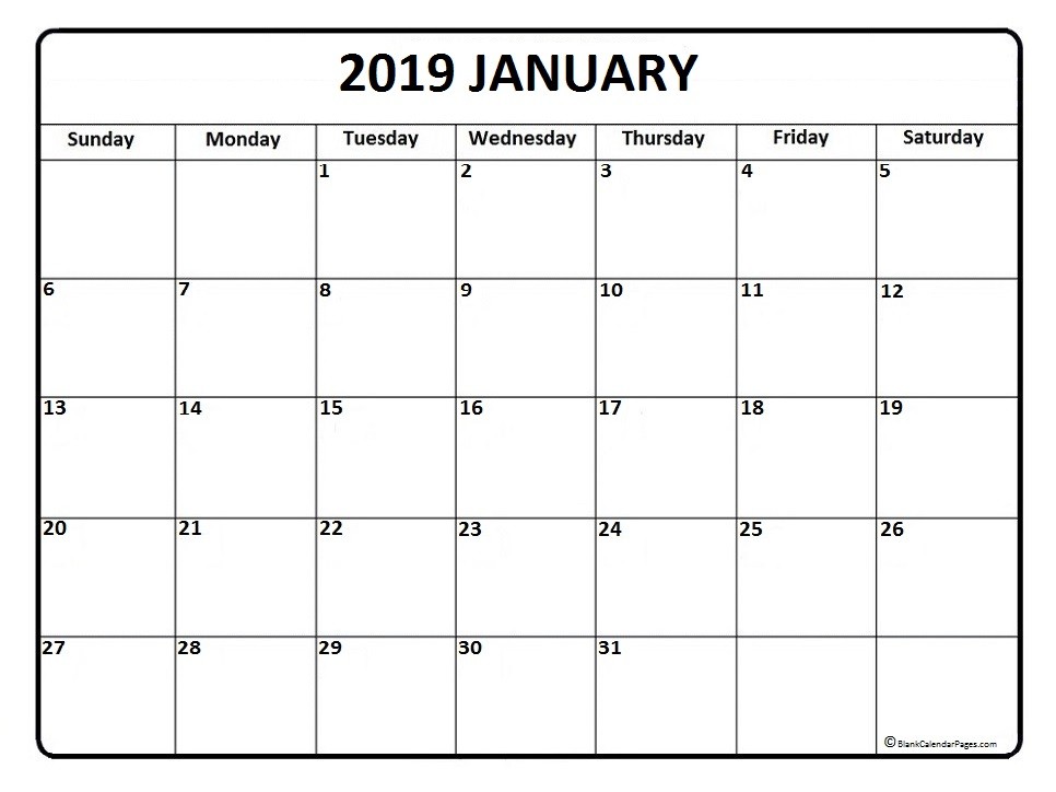 Free Printable Editable Calendar 2019 January 2019 Calendar