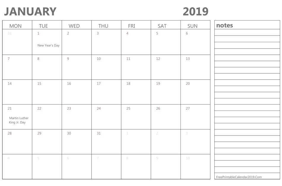 january 2019 calendar templates