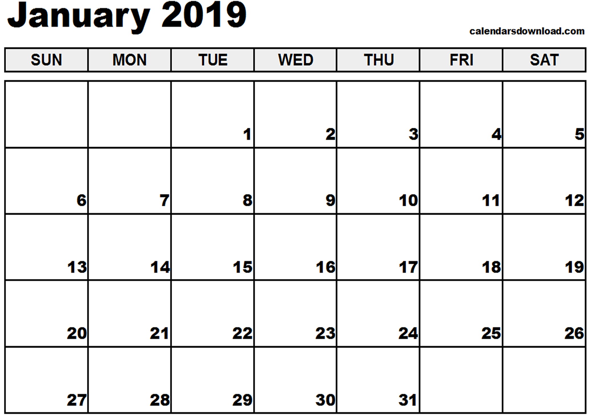 Free Printable January 2019 Calendar January 2019 Calendar Pdf