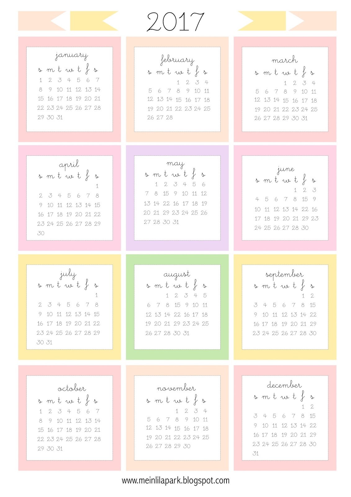 free printable 2017 mini calendar cards