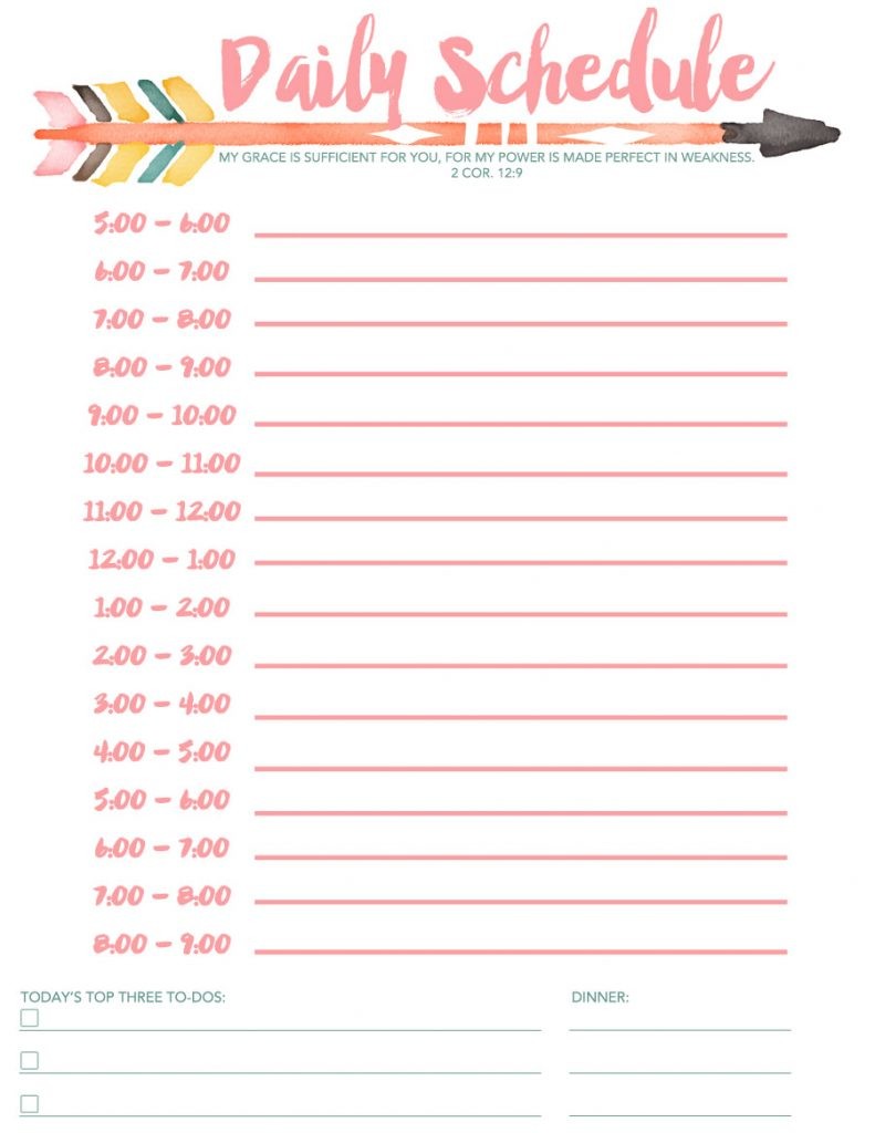 free printable daily schedule