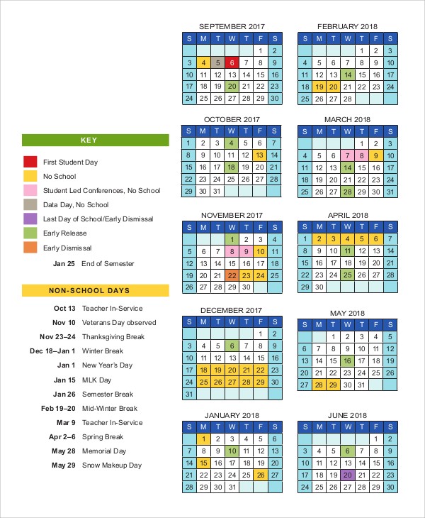 Free Printable School Calendar Academic Calendar Template 2017 2018 School Calendar 2017