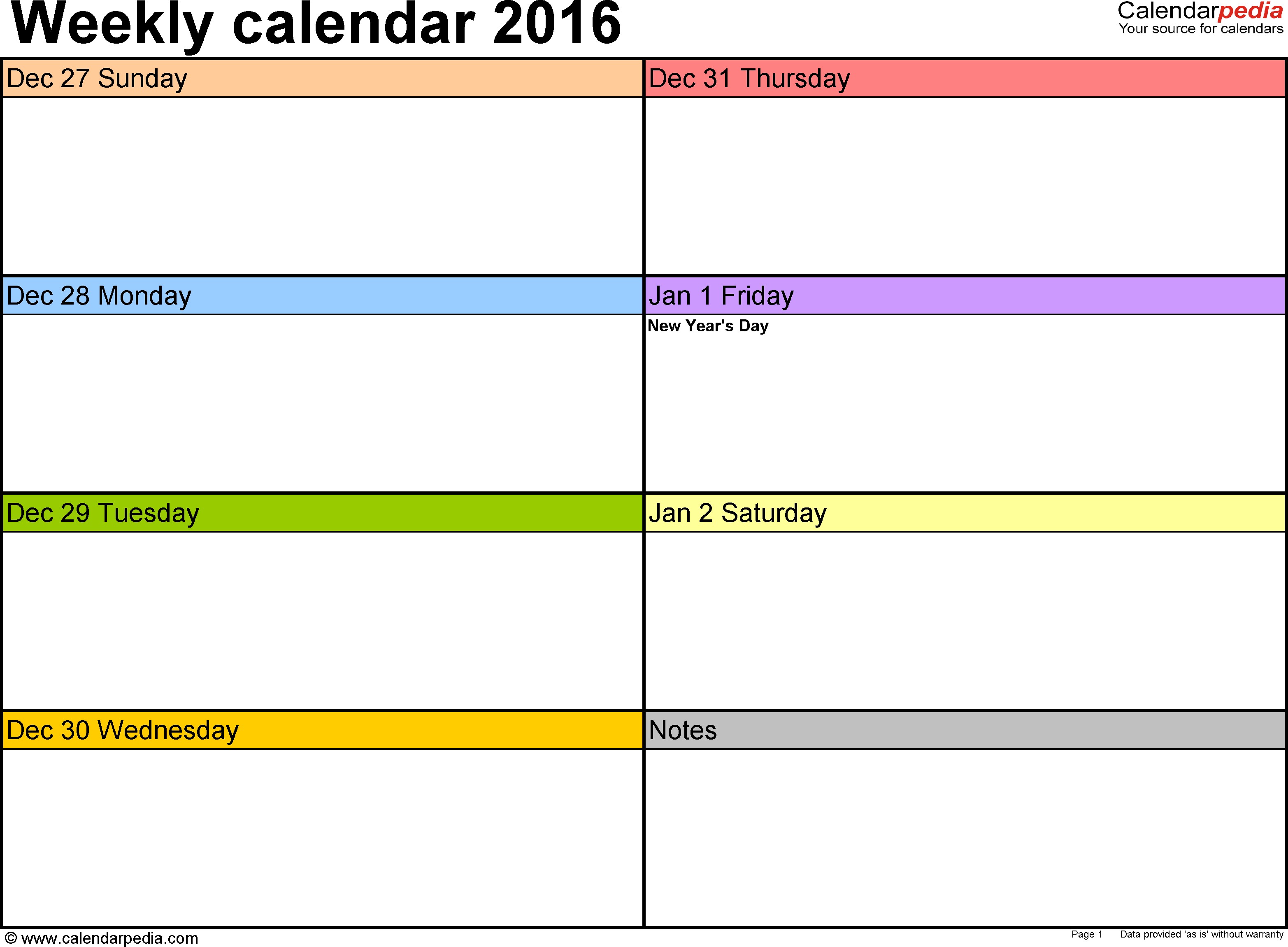 Free Printable Weekly Calendars Weekly Calendar 2016 for Pdf 12 Free Printable Templates