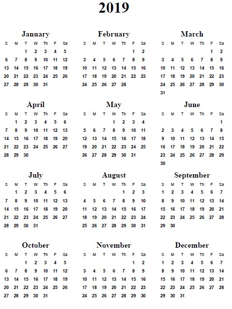 post 2019 yearly calendar printable free