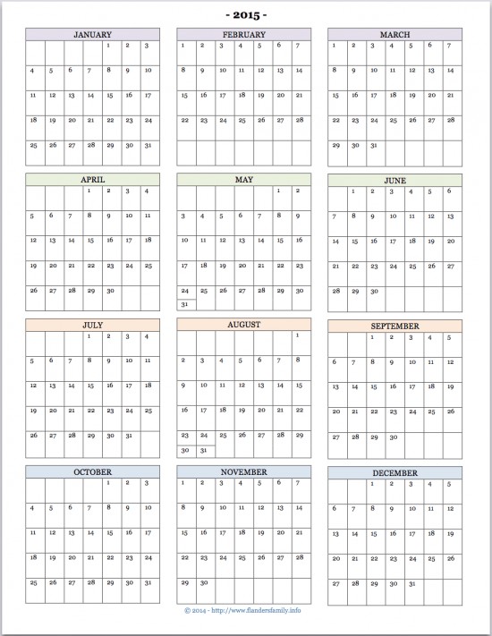 free printable 2015 calendars