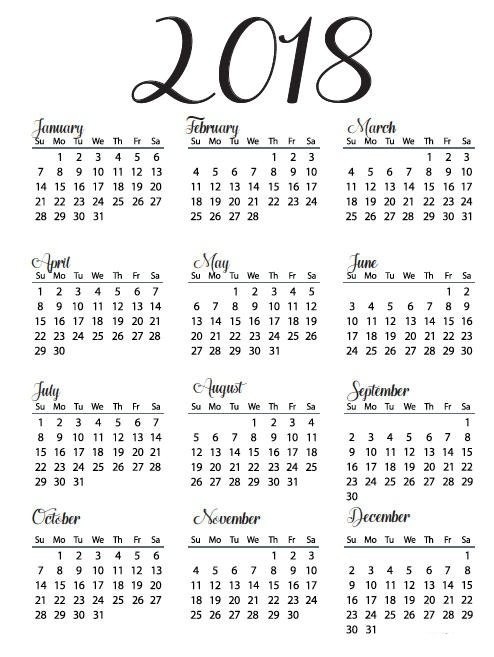 free printable 2018 yearly calendar