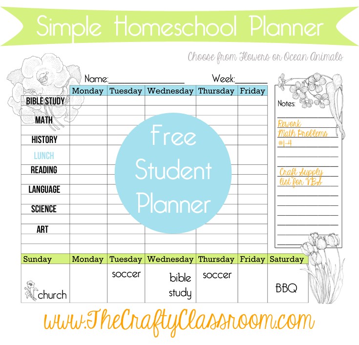 Homeschool Calendar Printable Free Weekly Homeschool Student Planner