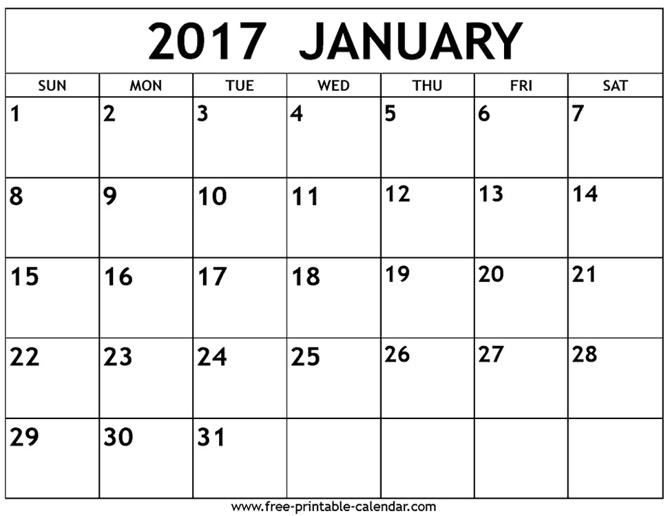 January Printable Calendar January 2017 Calendar Free Printable Calendar