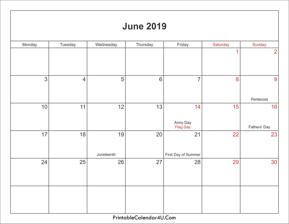 June 2019 Calendar Printable June 2019 Calendar Printable with Holidays Pdf and Jpg