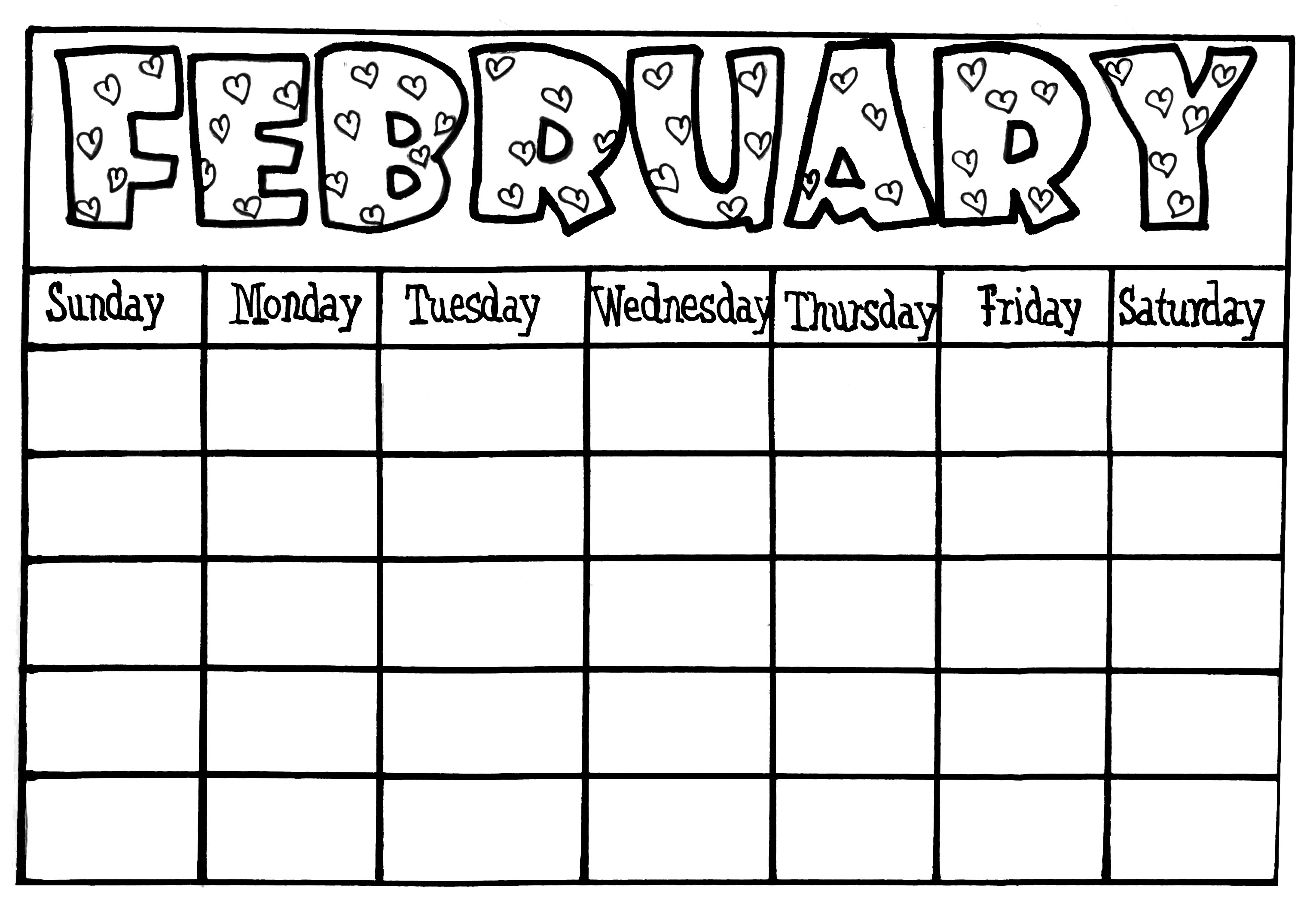 blank february calendar for kids