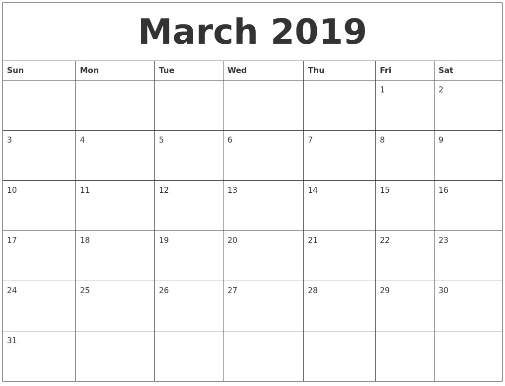 march 2019 online printable calendar