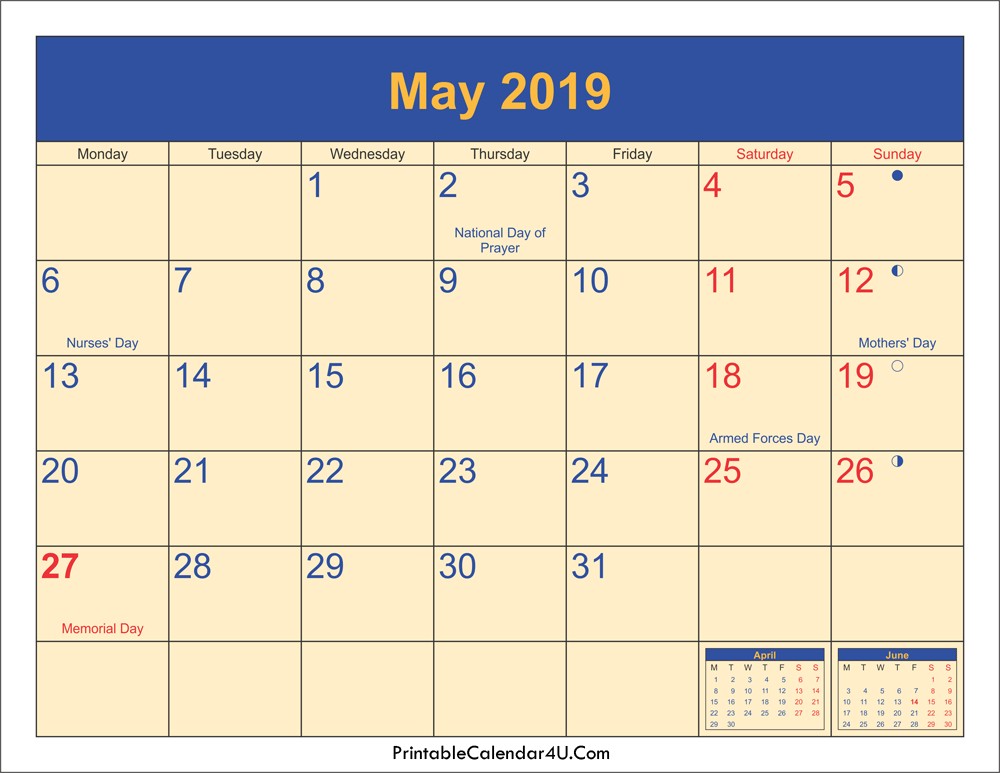 may 2019 calendar printable holidays