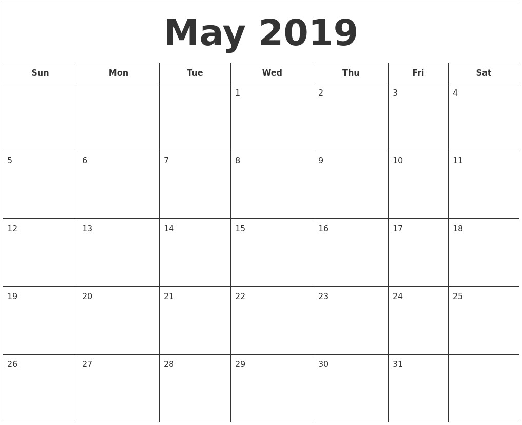 july 2019 monthly calendar