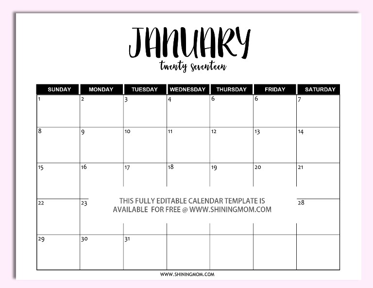 Microsoft Printable Calendar Free Printable Fully Editable 2017 Calendar Templates In