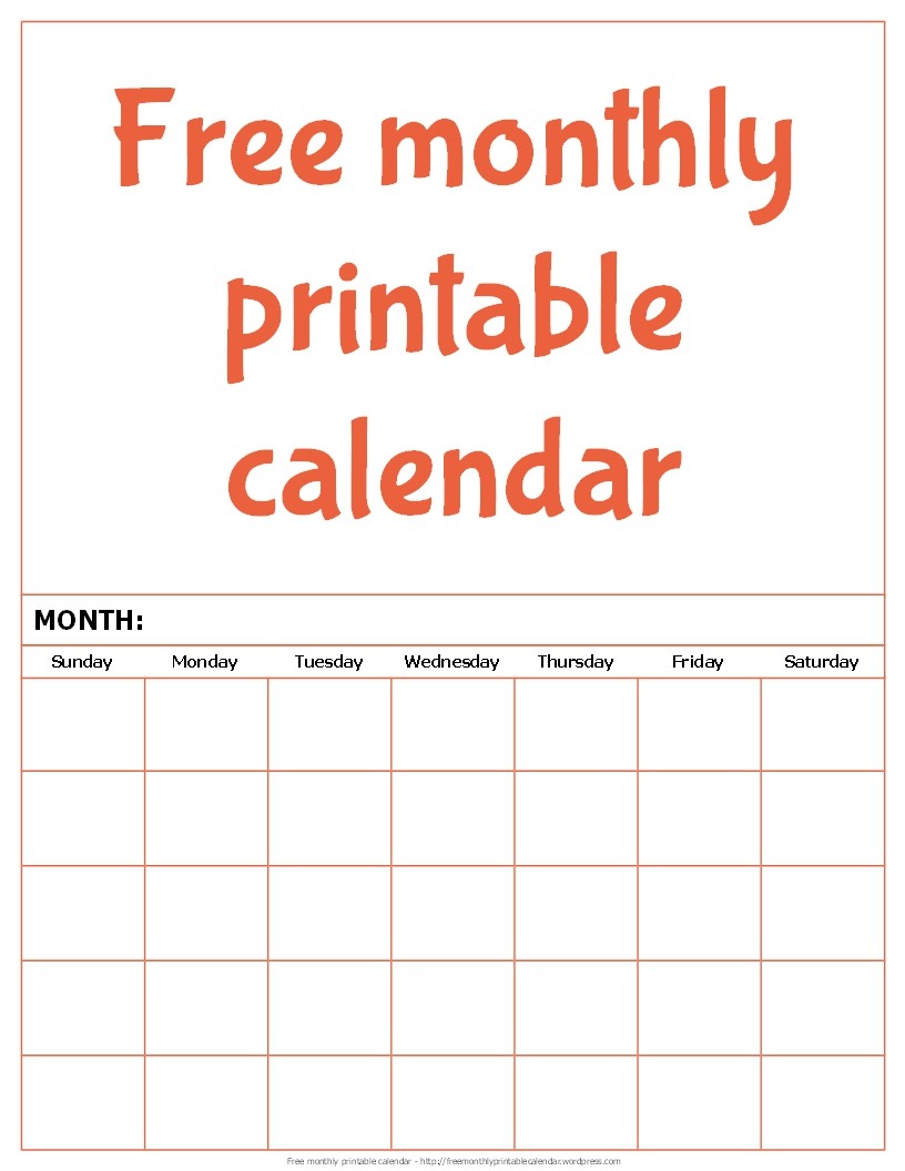 Monthly Printable Calendar Free Free Monthly Printable Calendar