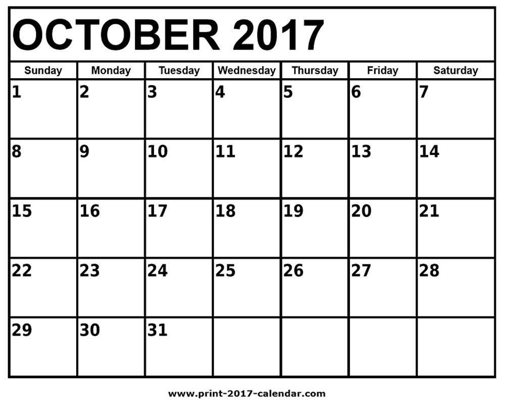 October Printable Calendar Calendar for October 2017 Printable