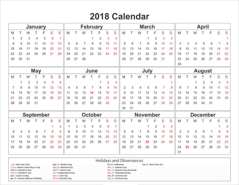 New One Year Calendar Printable | Free Printable Calendar Monthly