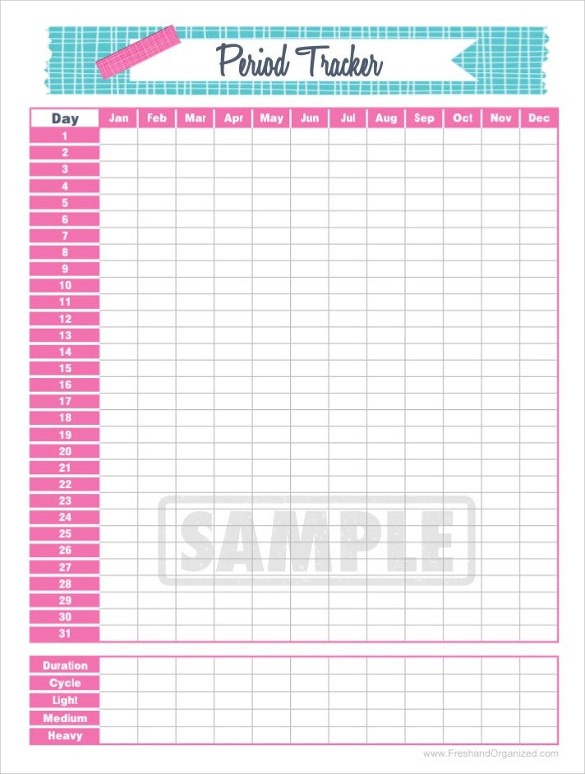 sample menstrual calendar