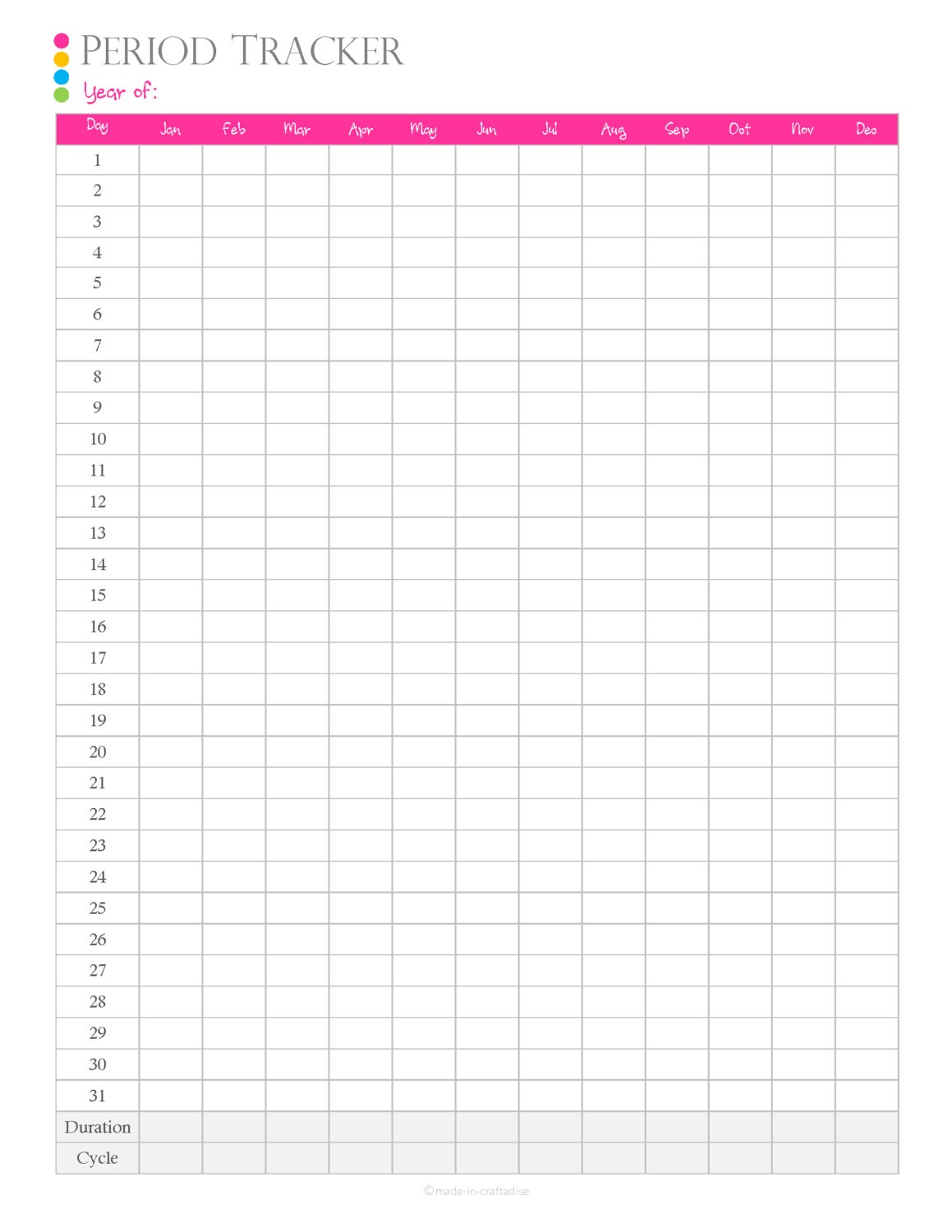 period tracker pdf planner menstrual