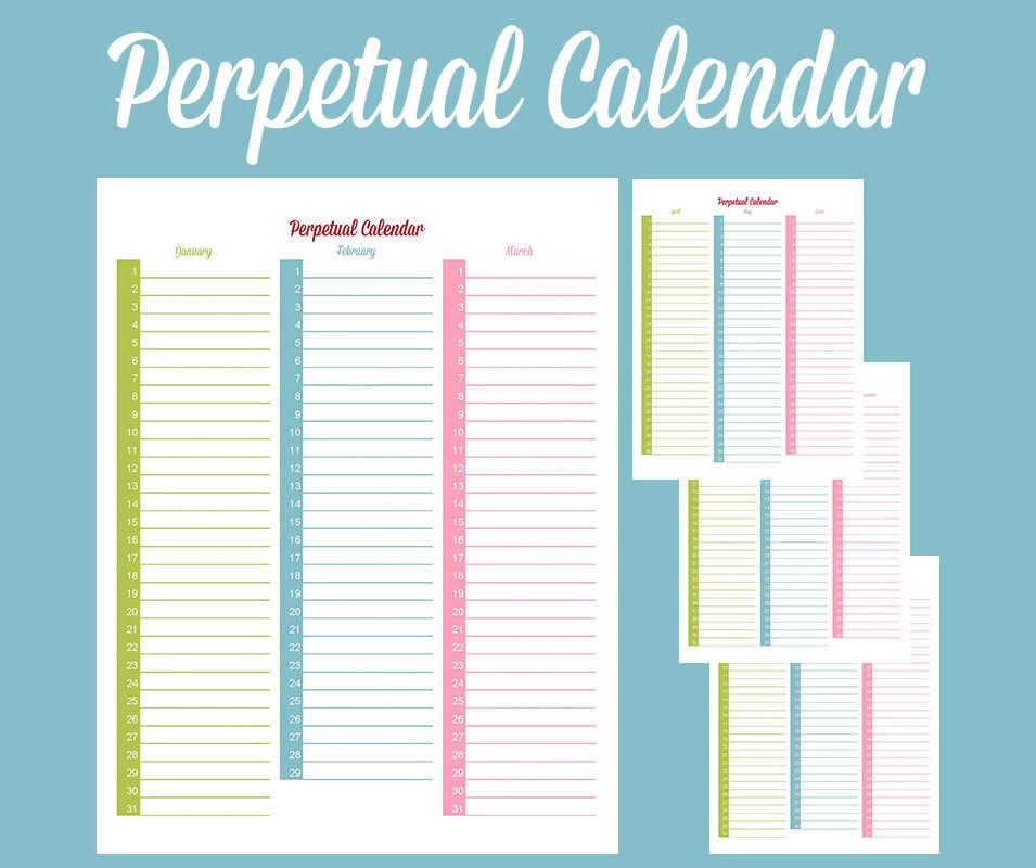 Lovely Perpetual Calendar Printable | Free Printable Calendar Monthly