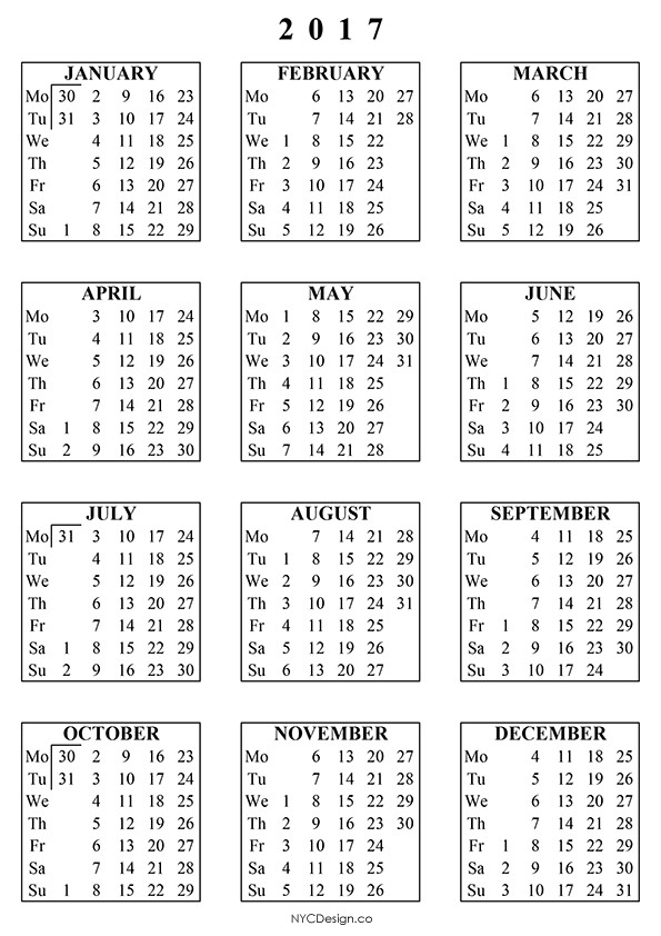 Pocket Calendar Printable 2017 Pocket Calendar