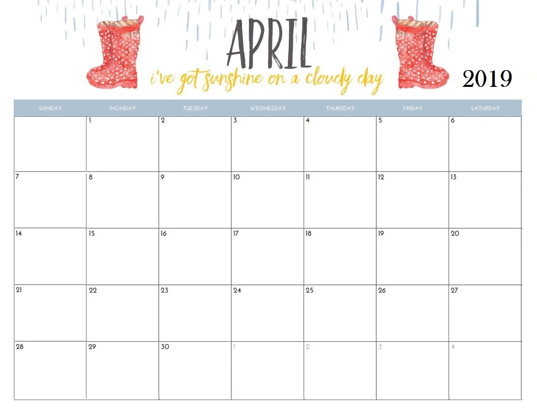 Pretty Printable Calendar 2019 April 2019 Calendar