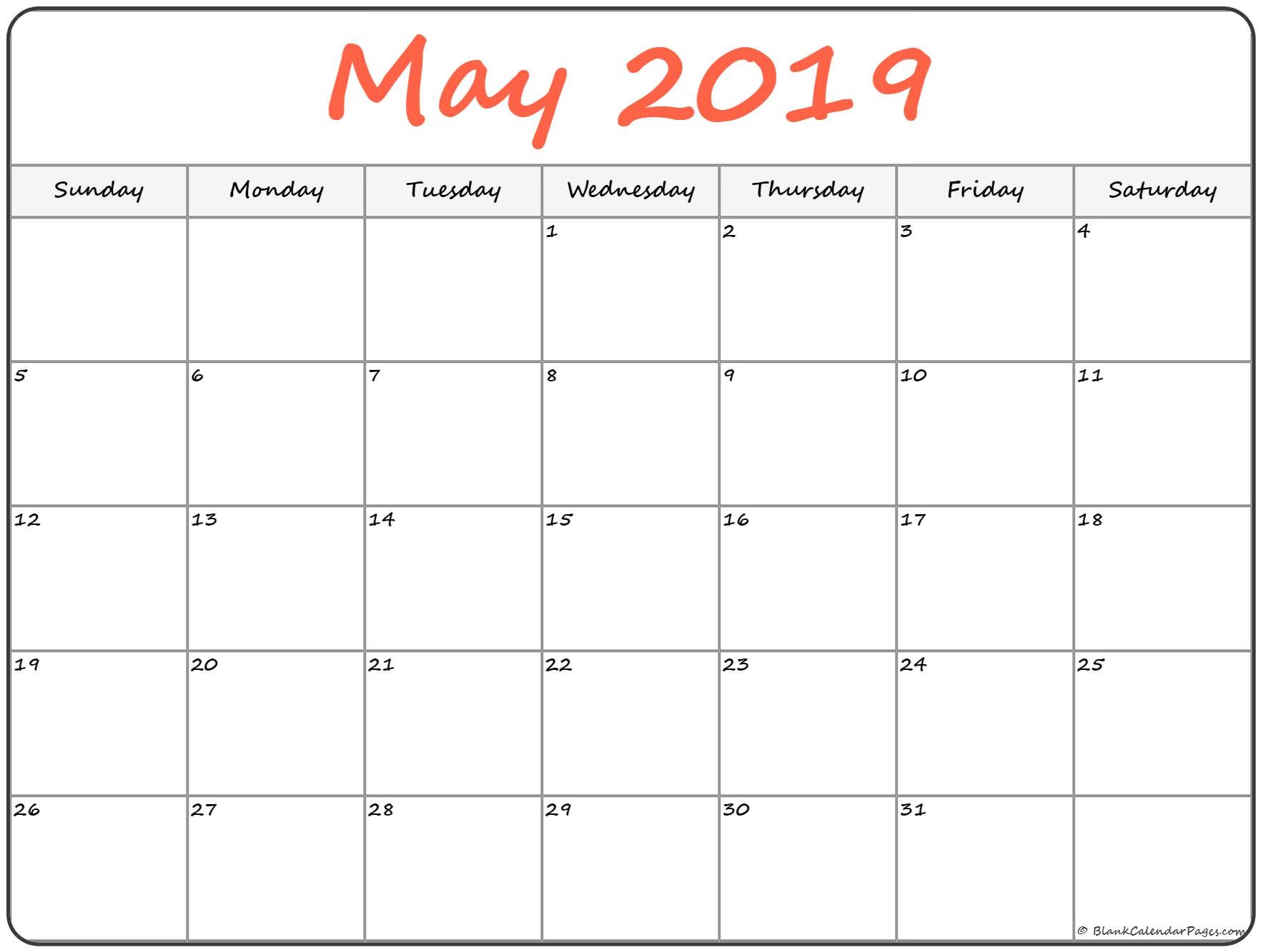 Printable 2019 15 Calendar May 2019 Free Printable Blank Calendar Collection