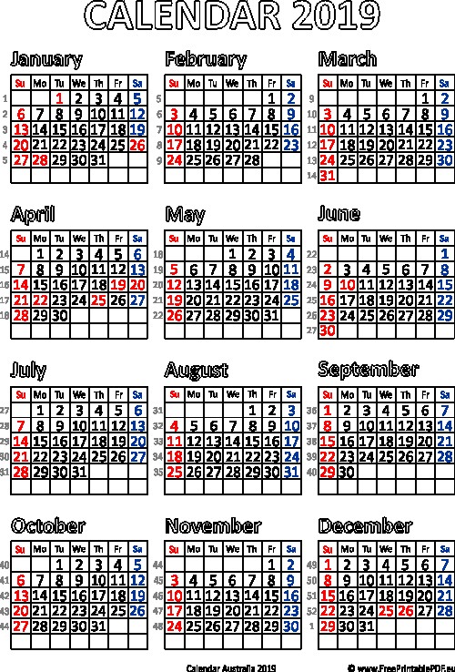 au 2019 calendar