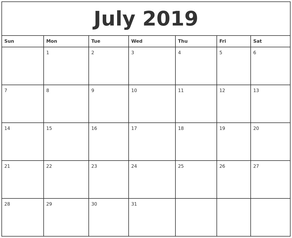 Printable 2019 Monthly Calendar April 2019 Blank Calendar Template