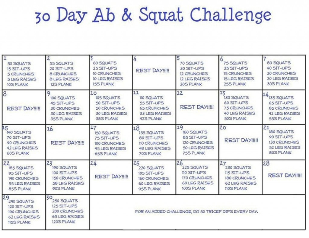 30 day squat challenge printable calendar