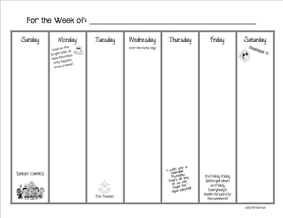 post 7 day calendar printable